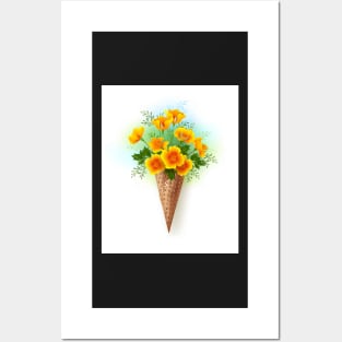 Waffle Cone with California Poppy Posters and Art